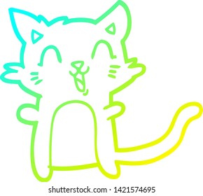 cold gradient line drawing of a cartoon happy cat