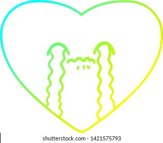 dibujo de línea de degradado frío de una caricatura amor corazón enfermo