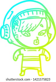 cold gradient line drawing of a cartoon astronaut woman