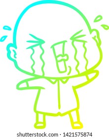 cold gradient line drawing of a cartoon crying bald man