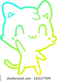 dibujo de línea de degradado frío de un gato feliz de dibujos animados