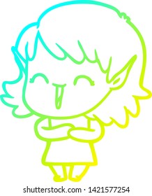 cold gradient line drawing of a cartoon elf girl