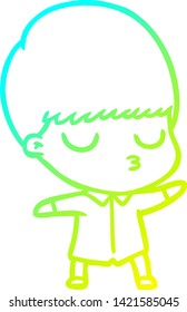 cold gradient line drawing of a cartoon calm boy