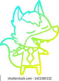cold gradient line drawing of a cartoon office wolf laughing