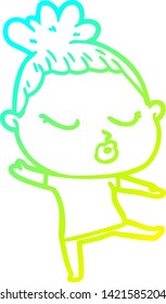 cold gradient line drawing of a cartoon calm woman