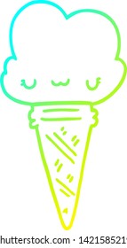 cold gradient line drawing of a cartoon ice cream with face