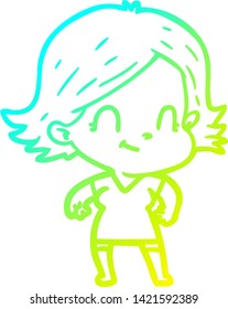 dibujo de línea de gradiente frío de una chica amigable con dibujos animados
