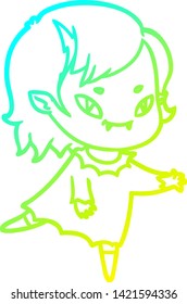 dibujo de línea de gradiente frío de una joven vampiro amigable de la caricatura