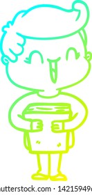 cold gradient line drawing of a cartoon laughing boy