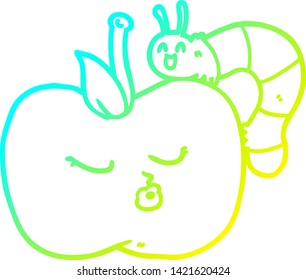 cold gradient line drawing of a cartoon pretty apple and bug