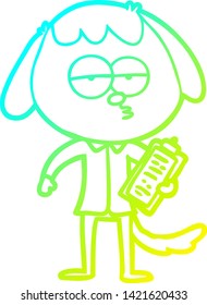 dibujo en línea de gradiente frío de un perro aburrido con ropa de oficina