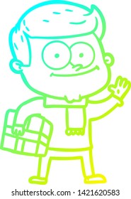 dibujo de una línea de degradado frío de un hombre feliz de caricatura