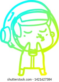 cold gradient line drawing of a cartoon confident astronaut