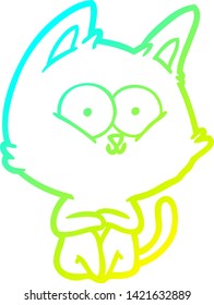dibujo de línea de degradado frío de un gato de dibujos animados