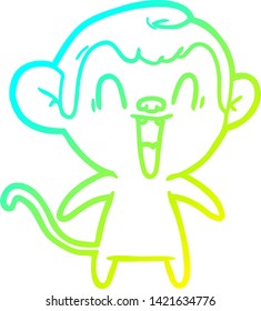 dibujo en línea de gradiente frío de una caricatura de mono riéndose