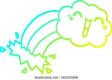 cold gradient line drawing of a cartoon rainbow rain cloud