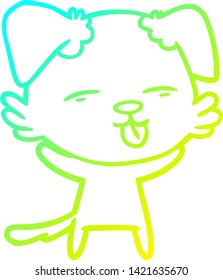 dibujo de línea de gradiente frío de un perro de dibujos animados sacando la lengua