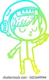 cold gradient line drawing of a cartoon astronaut woman