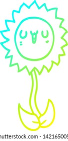 dibujo de línea de degradado frío de una flor de dibujos animados