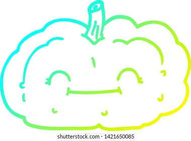 cold gradient line drawing of a cartoon happy pumpkin