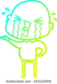 cold gradient line drawing of a cartoon crying bald man