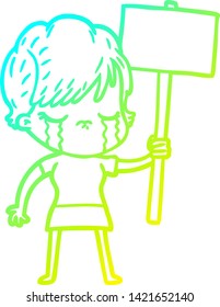 cold gradient line drawing of a cartoon woman crying