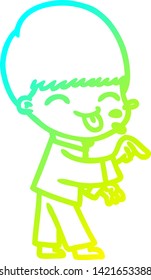 cold gradient line drawing of a cartoon boy