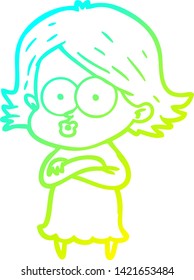 cold gradient line drawing of a cartoon girl pouting