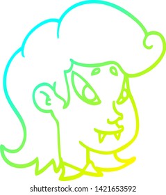 cold gradient line drawing of a cartoon vampire head