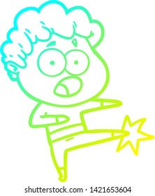 dibujo de una línea de degradado frío de un hombre de dibujos animados jadeando con sorpresa