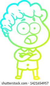 desenho de linha de gradiente frio de um homem de desenhos animados arregaçando em surpresa