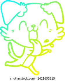 cold gradient line drawing of a cartoon panting dog running