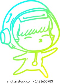 cold gradient line drawing of a cartoon curious astronaut
