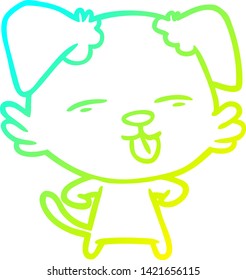 cold gradient line drawing of a cartoon dog sticking out tongue