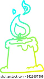 cold gradient line drawing of a cartoon candle burning