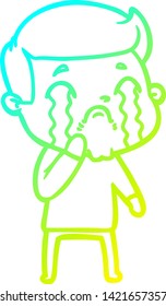 cold gradient line drawing of a cartoon man crying