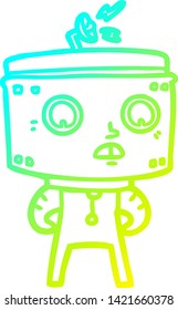 dibujo de línea de degradado frío de un robot de dibujos animados