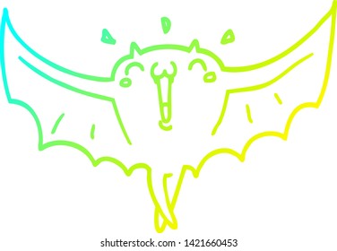 desenho de linha de gradiente frio de um morcego vampiro feliz desenho animado