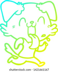 cold gradient line drawing of a cartoon panting dog running