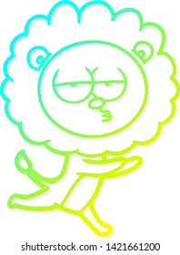 cold gradient line drawing of a cartoon running lion