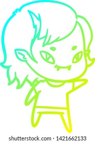 cold gradient line drawing of a cartoon friendly vampire girl