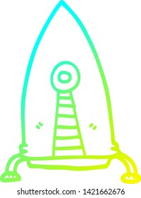 cold gradient line drawing of a cartoon space rocket