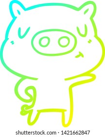 cold gradient line drawing of a cartoon pig pointing