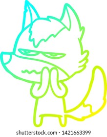 cold gradient line drawing of a cartoon annoyed wolf
