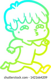 cold gradient line drawing of a cartoon man confused