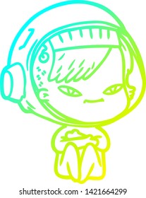 cold gradient line drawing of a cartoon astronaut woman