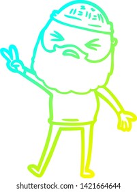 dibujo de línea de degradado frío de un hombre de dibujos animados con barba