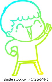 dibujo de una línea de degradado frío de un hombre feliz de caricatura