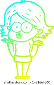 dibujo de línea de gradiente frío de una niña de dibujos animados