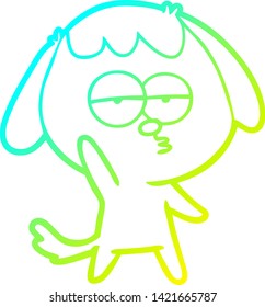 dibujo de línea de degradado frío de un perro aburrido de dibujos animados